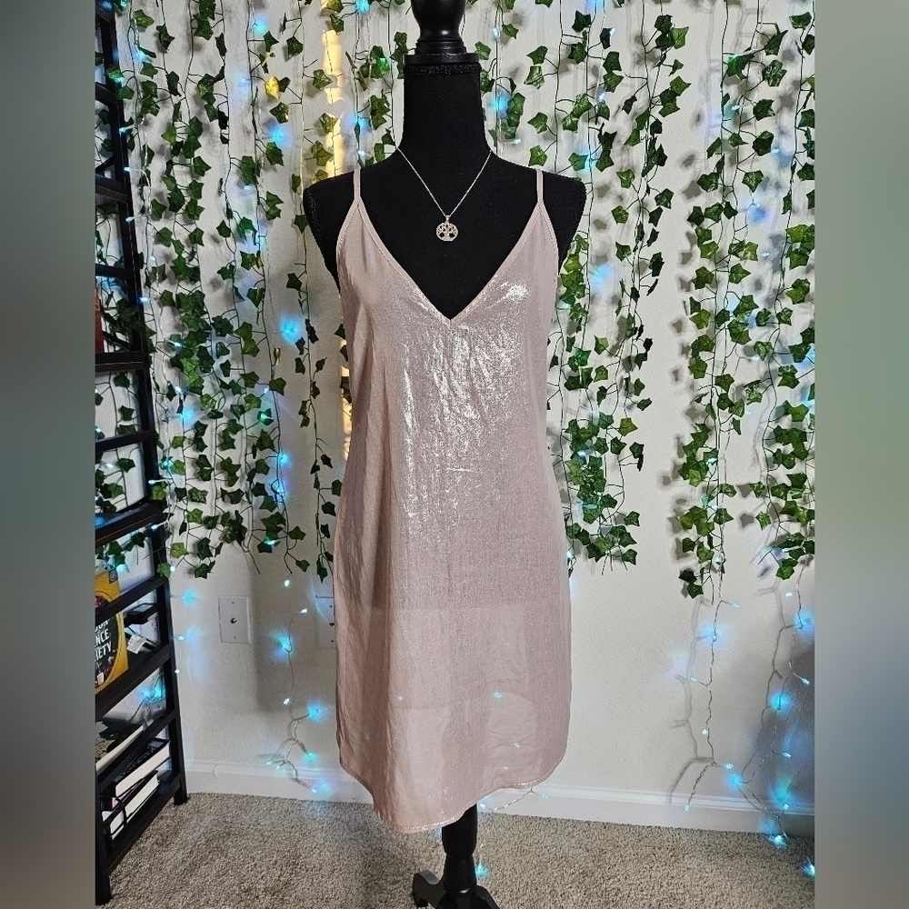 💚HP💚ASOS Shimmery Pink Semisheer Metallic Mini Slip Sleep Dress
